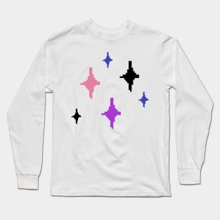 Genderfluid Pride Sparkles Pixel Art Long Sleeve T-Shirt